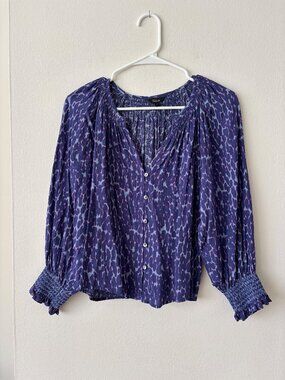 Rails Blue Batterned 3/4 Sleeve Mariah Top Static Leopard - Size Small